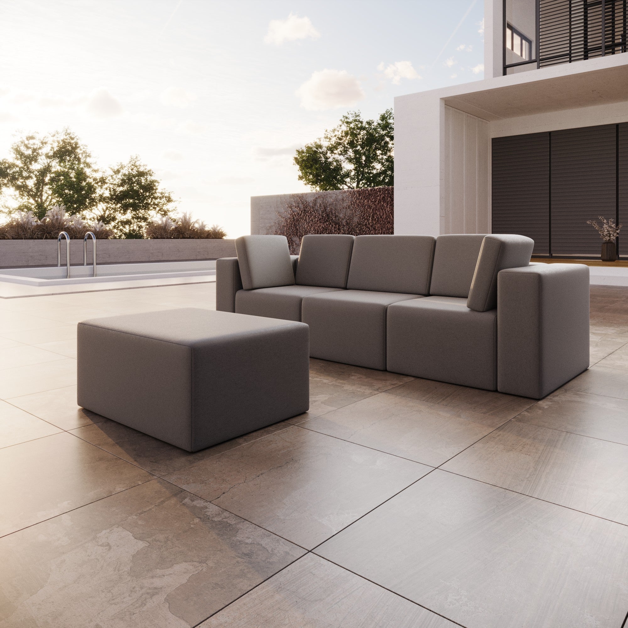 Sofa de jardin modulaire Eden 3 places avec pouf assorti