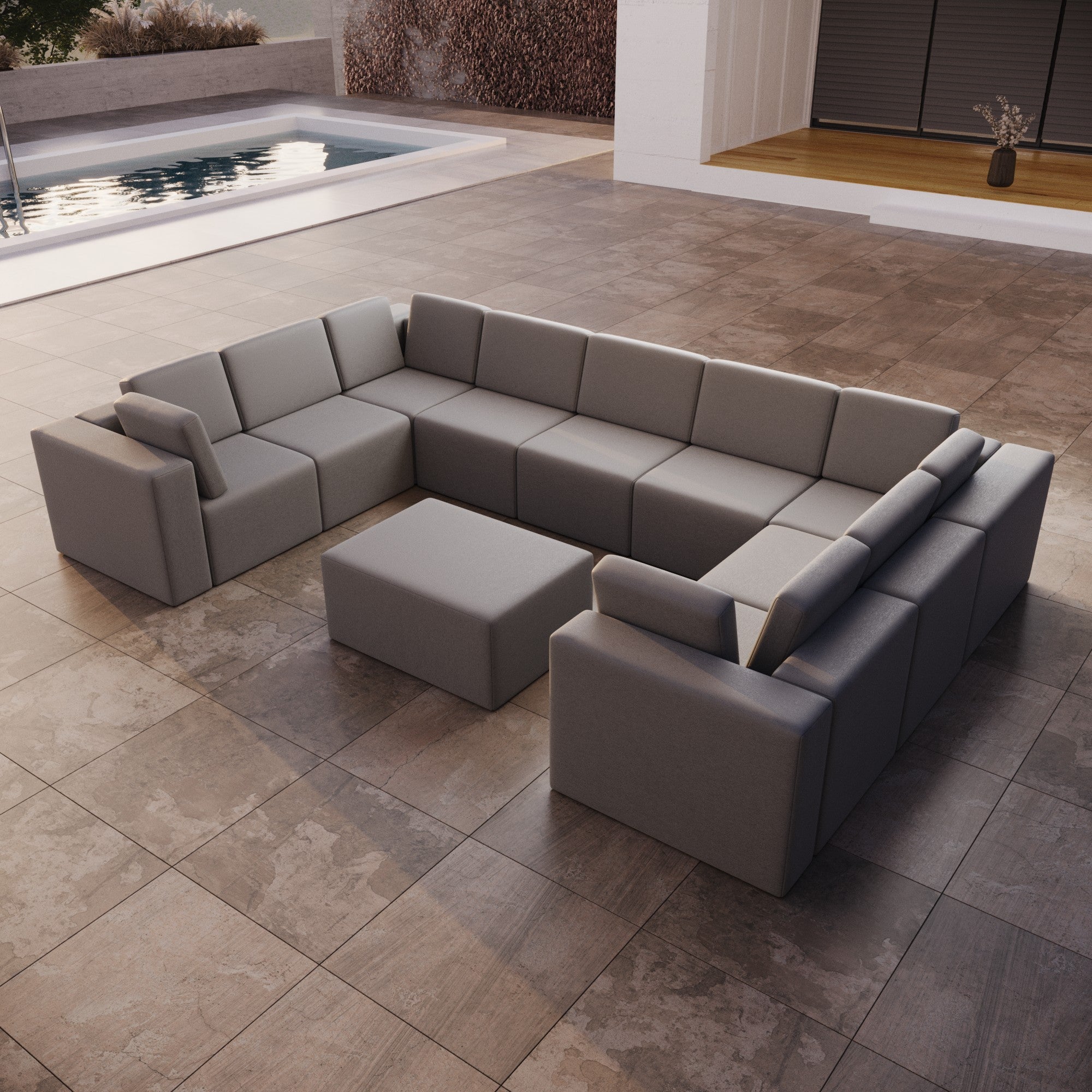 Canapé de jardin modulaire Eden U fermé avec tabouret d'appoint