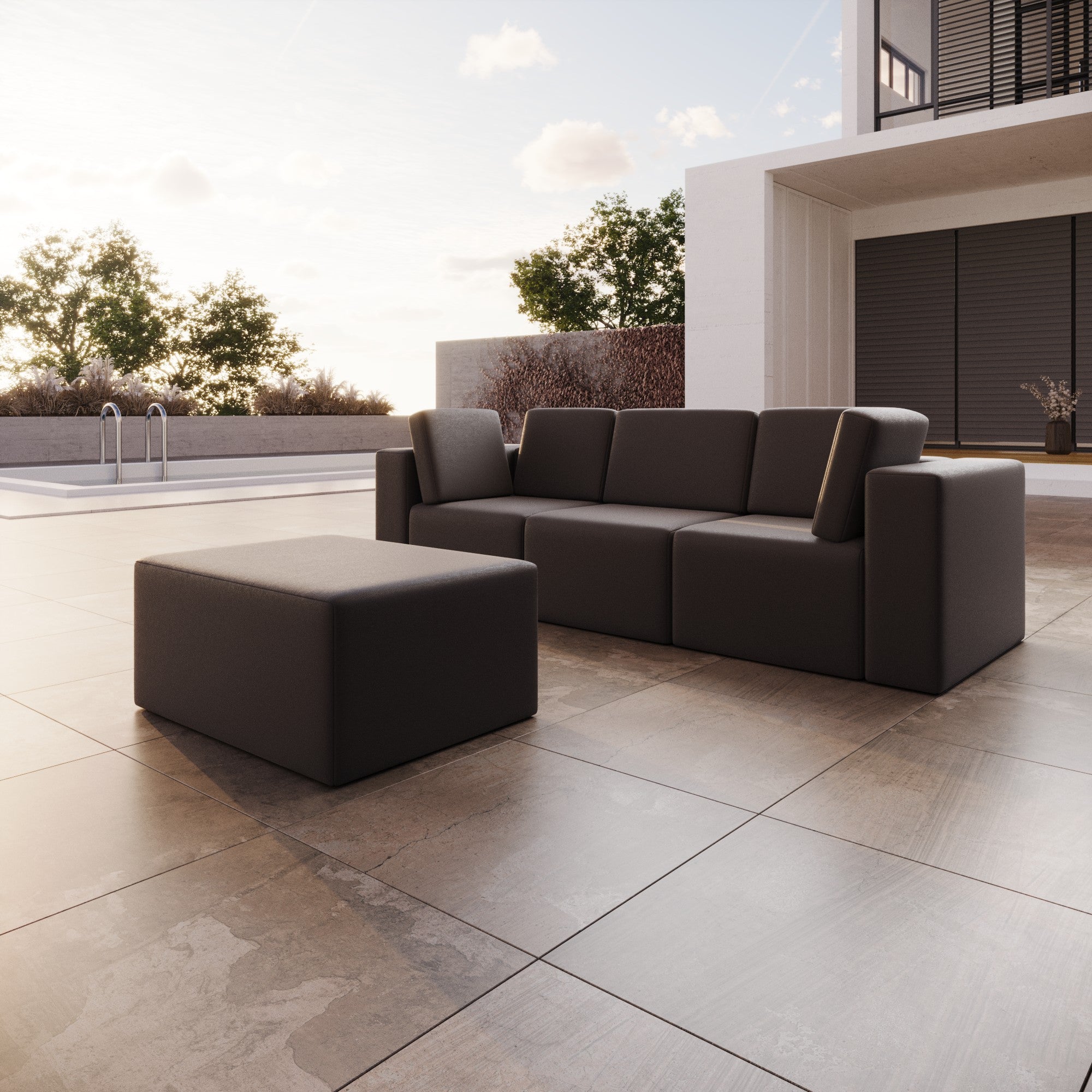 Sofa de jardin modulaire Eden 3 places avec pouf assorti