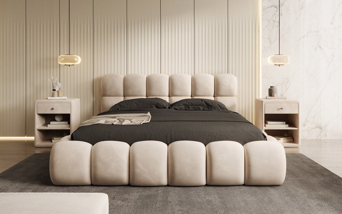 Designer gestoffeerd bed Boston Fluweel met opbergruimte