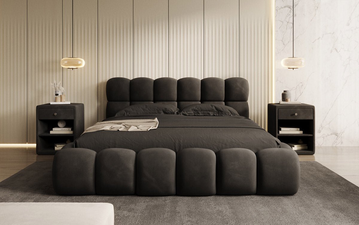 Designer gestoffeerd bed Boston Fluweel met opbergruimte