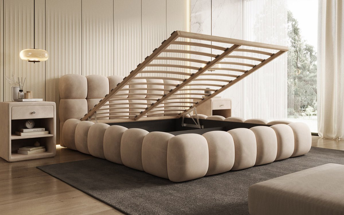 Designer gestoffeerd bed Boston Fluweel met opbergruimte