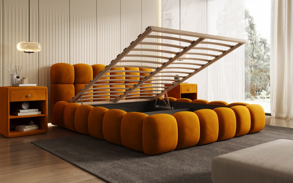 Designer gestoffeerd bed Boston Fluweel met opbergruimte