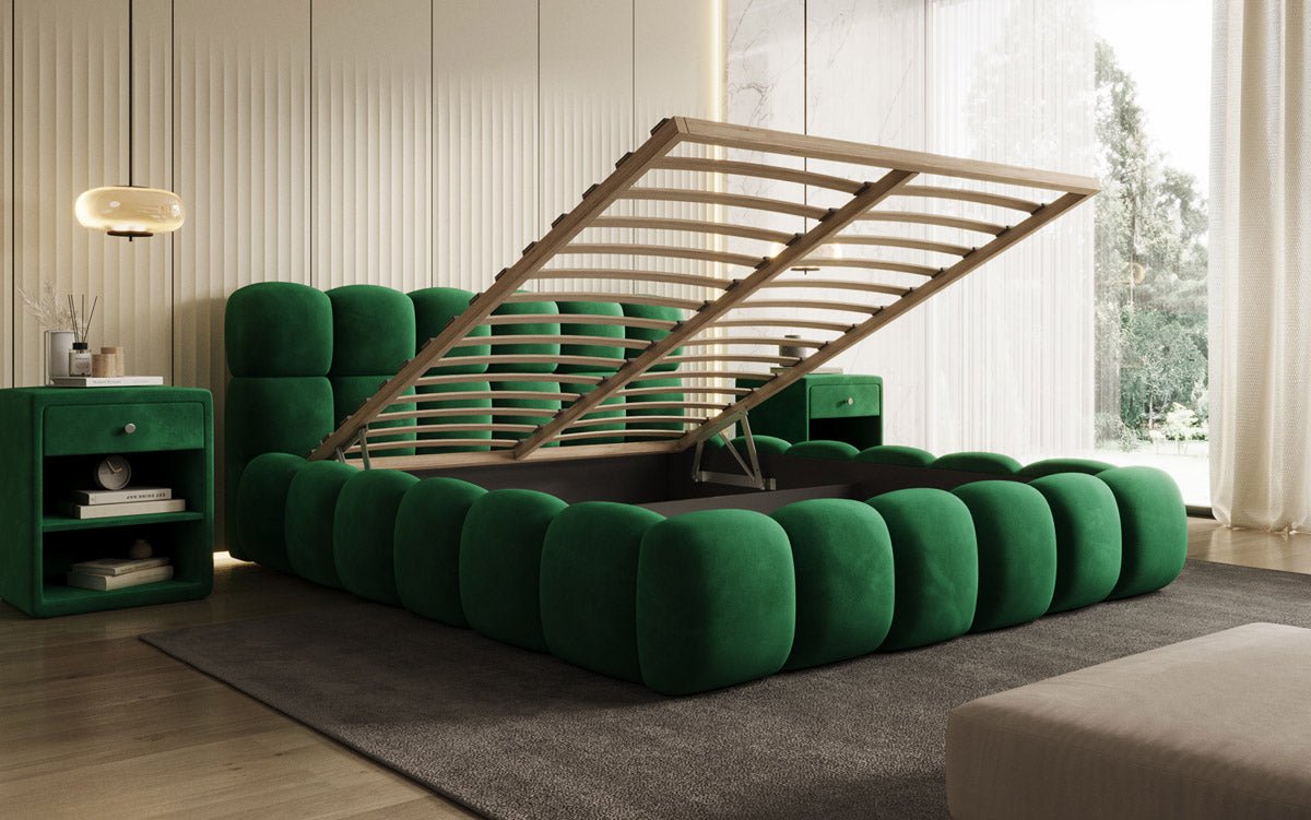 Designer gestoffeerd bed Boston Fluweel met opbergruimte