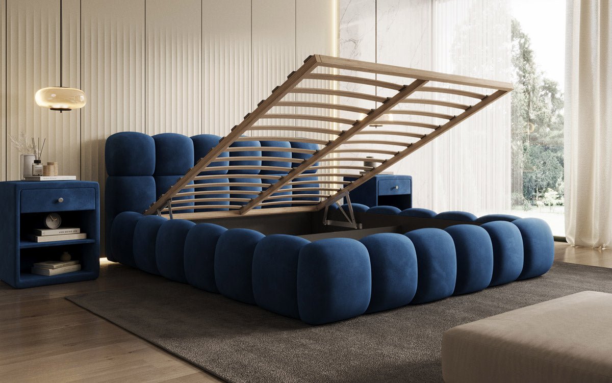 Designer gestoffeerd bed Boston Fluweel met opbergruimte