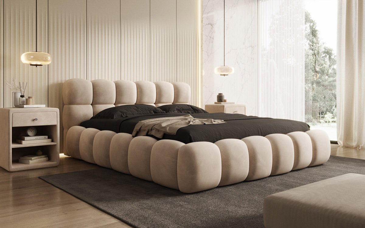 Lit capitonné designer Boston Velours avec espace de rangement