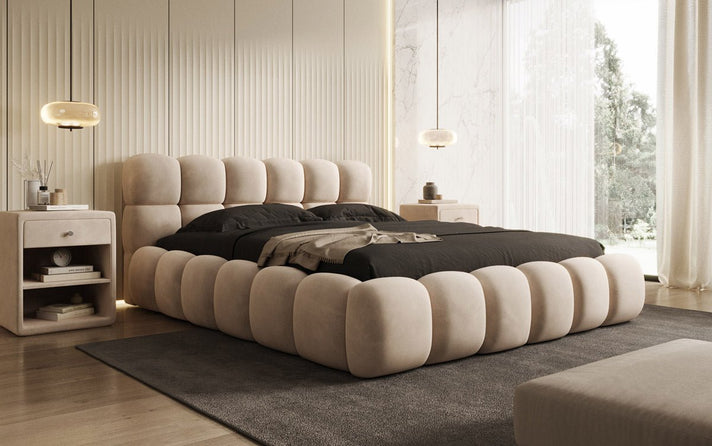 Lit capitonné designer Boston Velours avec espace de rangement