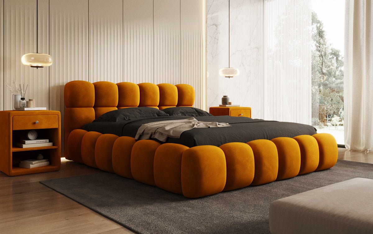 Designer gestoffeerd bed Boston Fluweel met opbergruimte