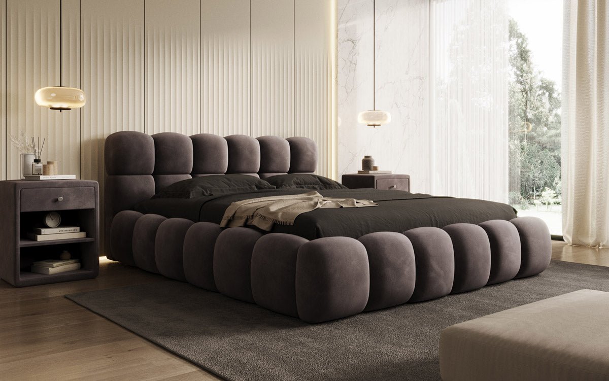 Designer gestoffeerd bed Boston Fluweel met opbergruimte