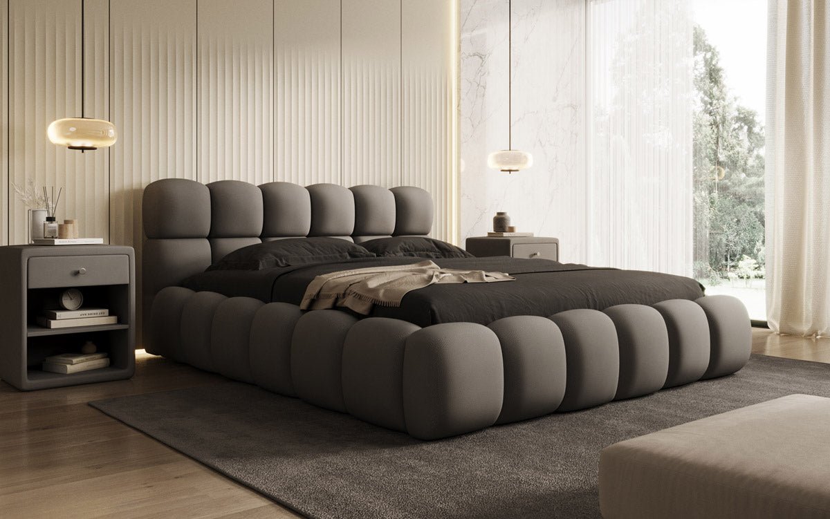 Lit capitonné designer Boston Tissu avec espace de rangement