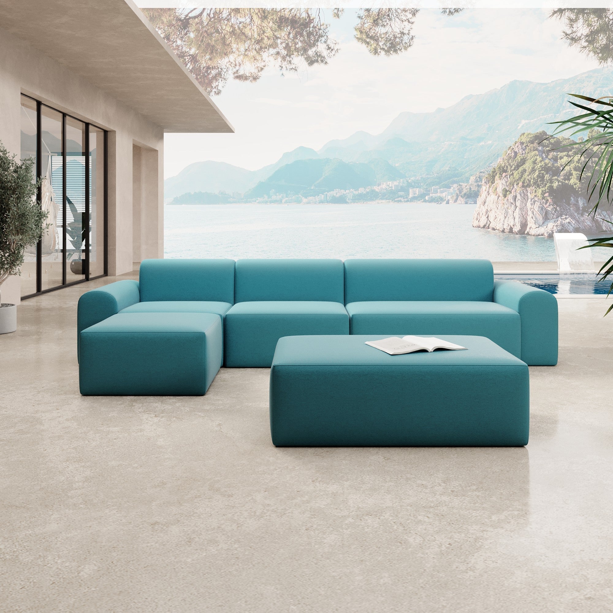 Modulares Gartensofa Relax Ecklounge mit Beistellhocker