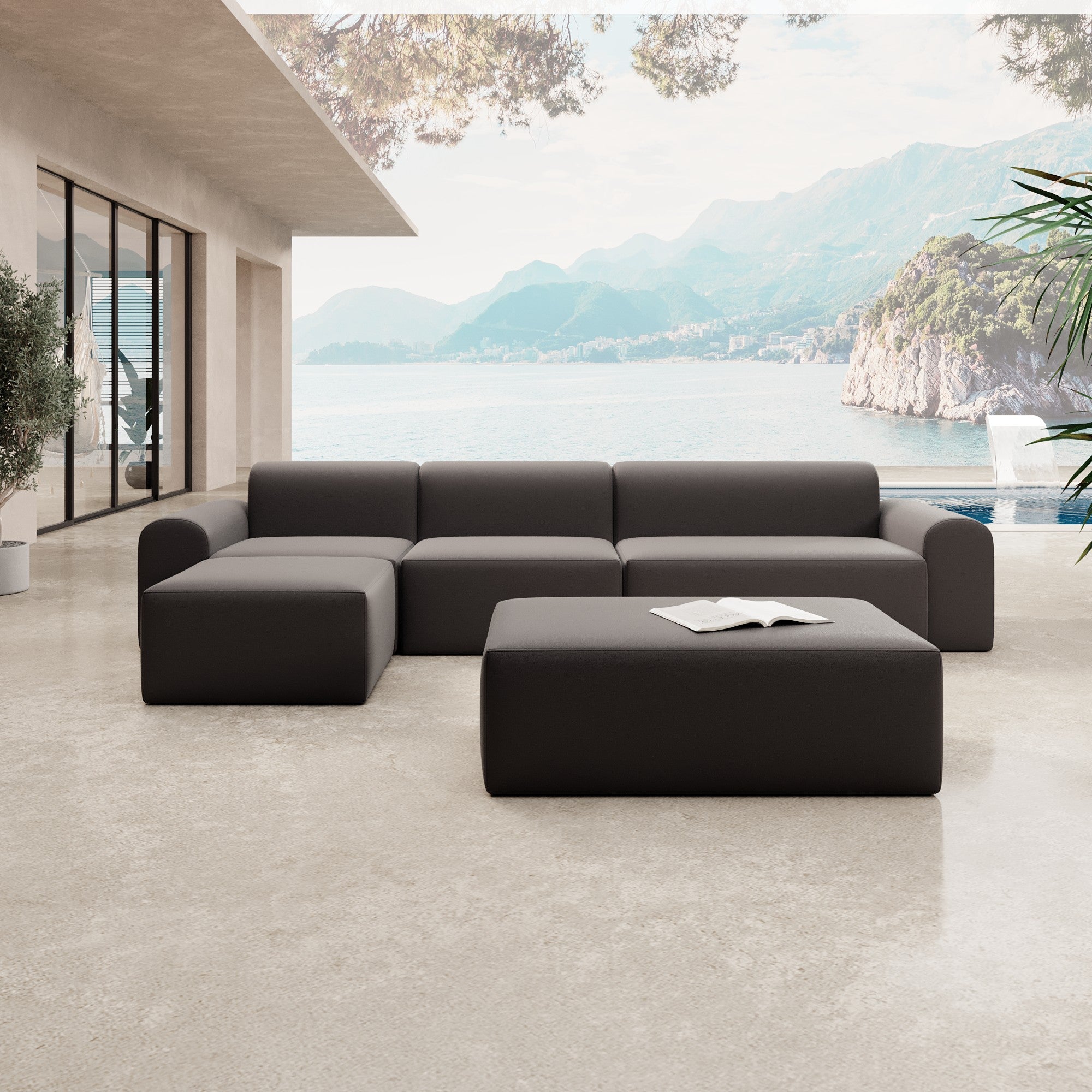 Modulares Gartensofa Relax Ecklounge mit Beistellhocker