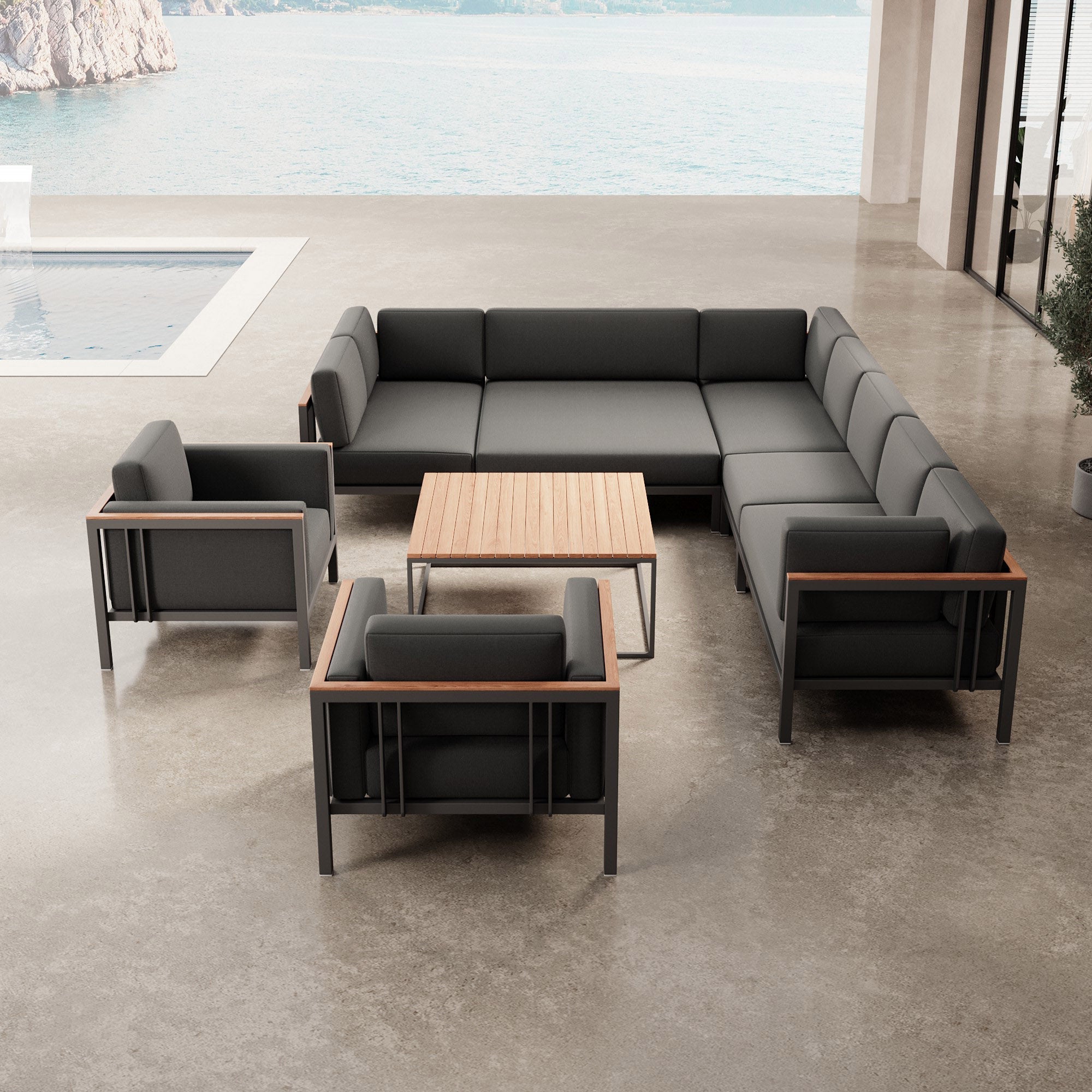 Euphoria – Ecklounge et 2 fauteuils lounge avec table en aluminium | Collection Aevora™