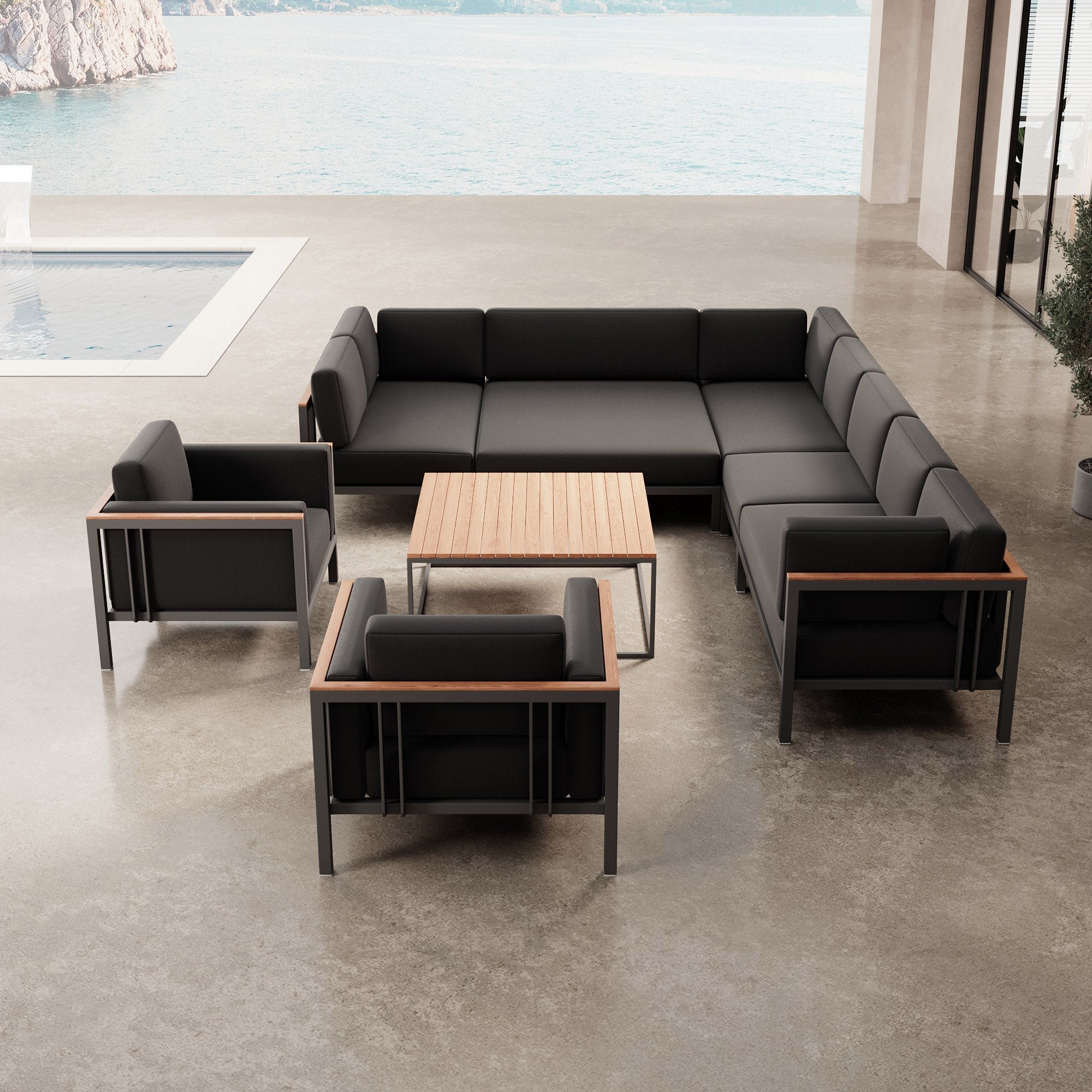 Euphoria – Ecklounge et 2 fauteuils lounge avec table en aluminium | Collection Aevora™