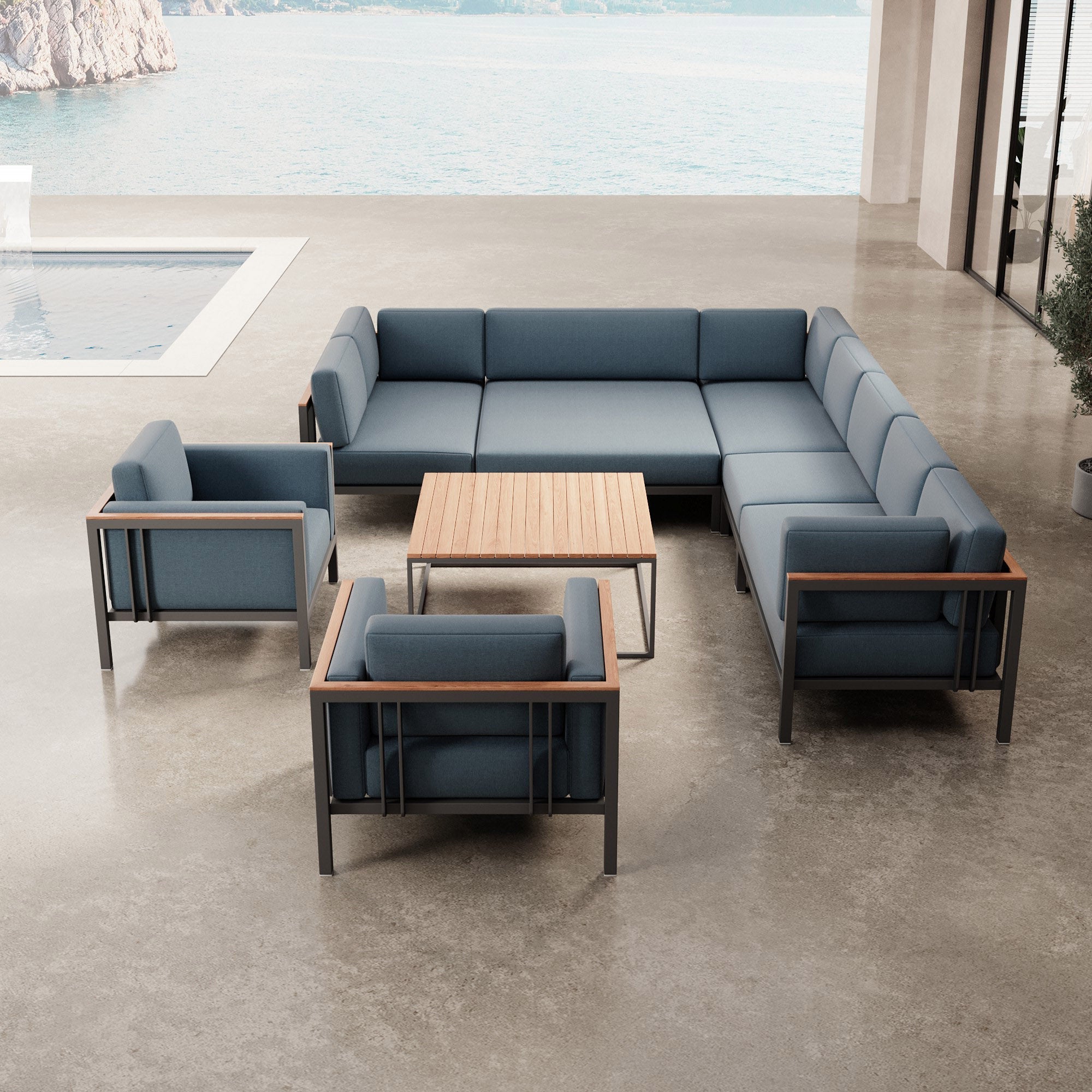 Euphoria – Ecklounge et 2 fauteuils lounge avec table en aluminium | Collection Aevora™