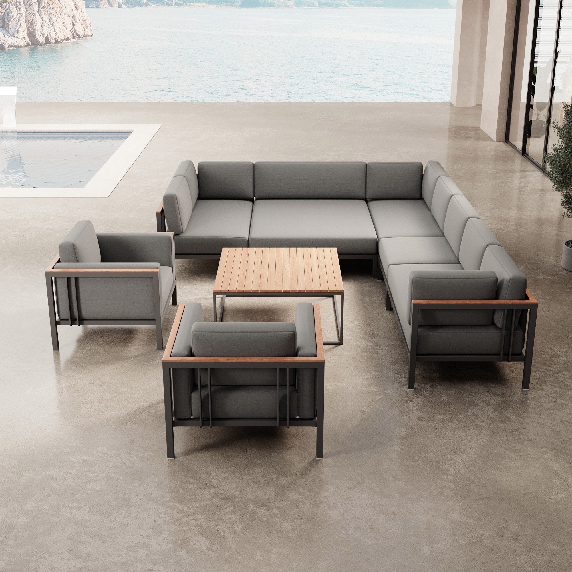 Euphoria – Ecklounge et 2 fauteuils lounge avec table en aluminium | Collection Aevora™