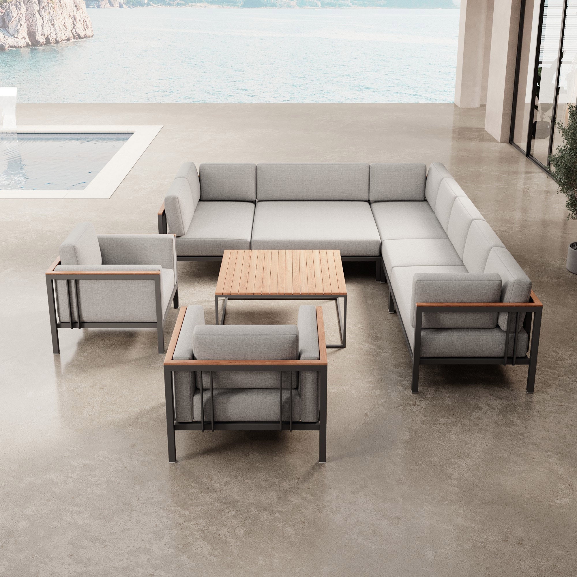 Euphoria – Ecklounge et 2 fauteuils lounge avec table en aluminium | Collection Aevora™
