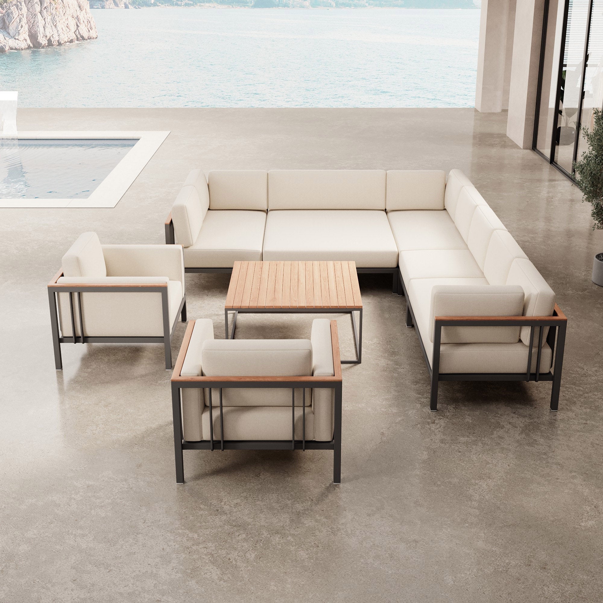 Euphoria – Ecklounge et 2 fauteuils lounge avec table en aluminium | Collection Aevora™