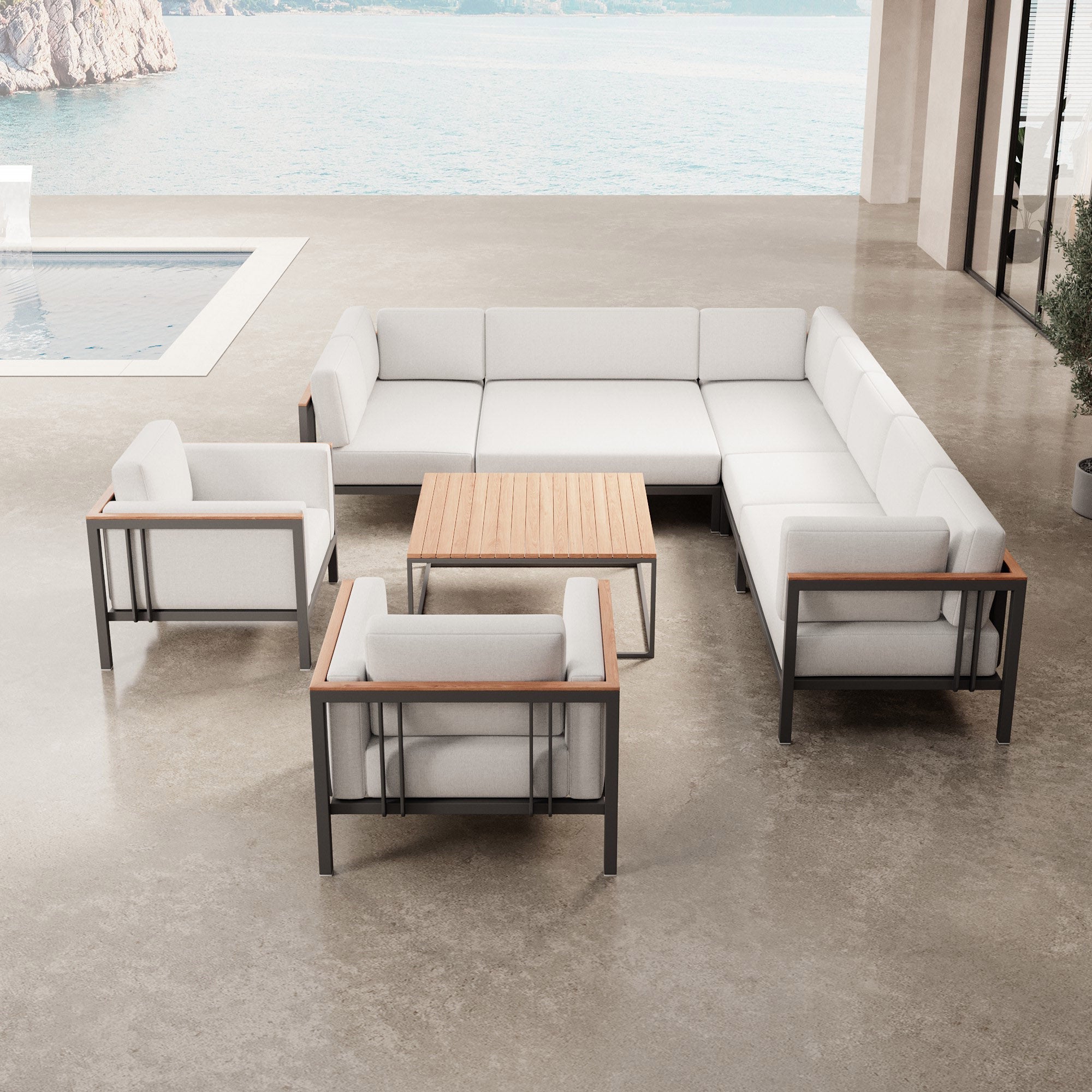 Euphoria – Ecklounge et 2 fauteuils lounge avec table en aluminium | Collection Aevora™
