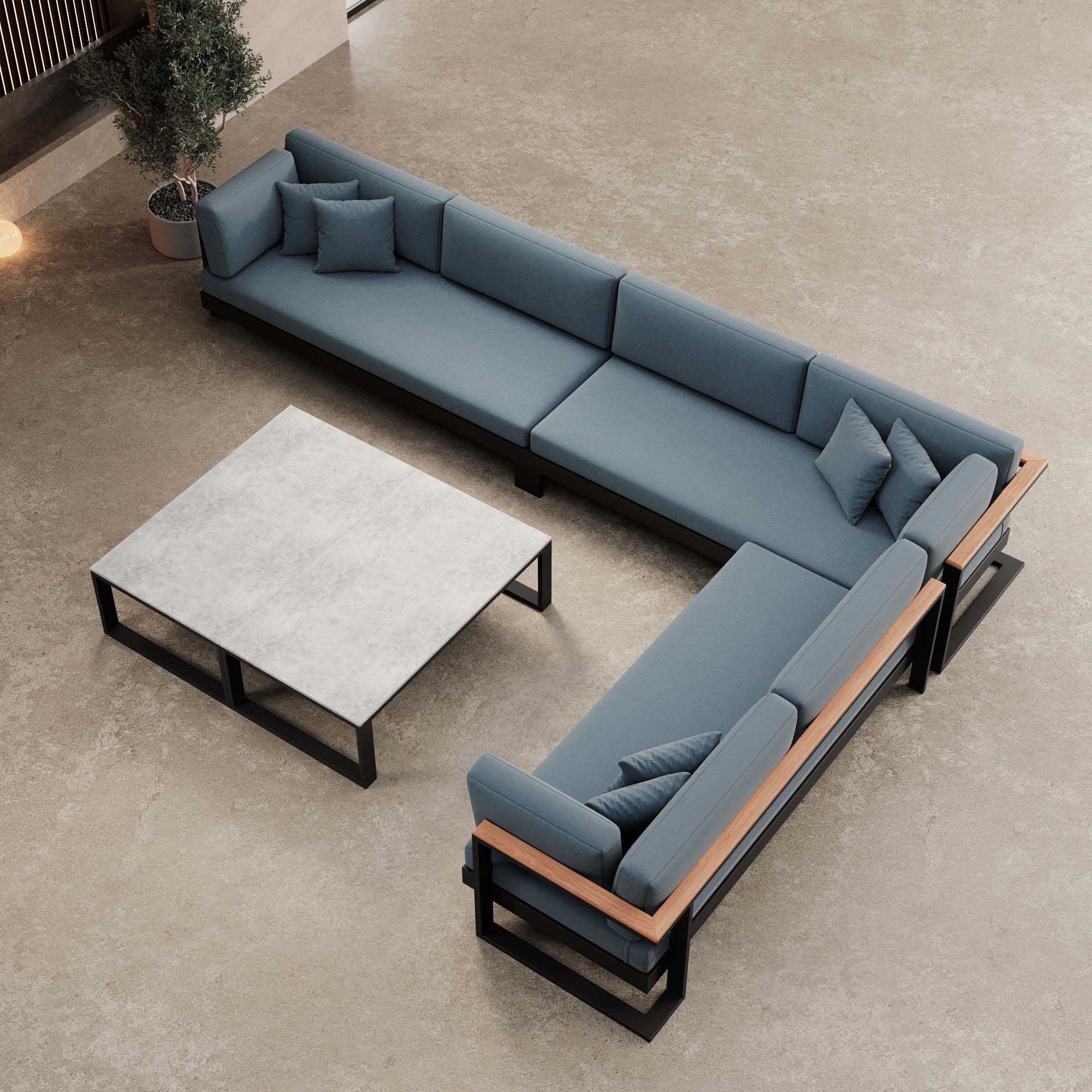 Vayla – Sectional with Double Table & Corner Sofa in Black Aluminum | Aevora™ Collection