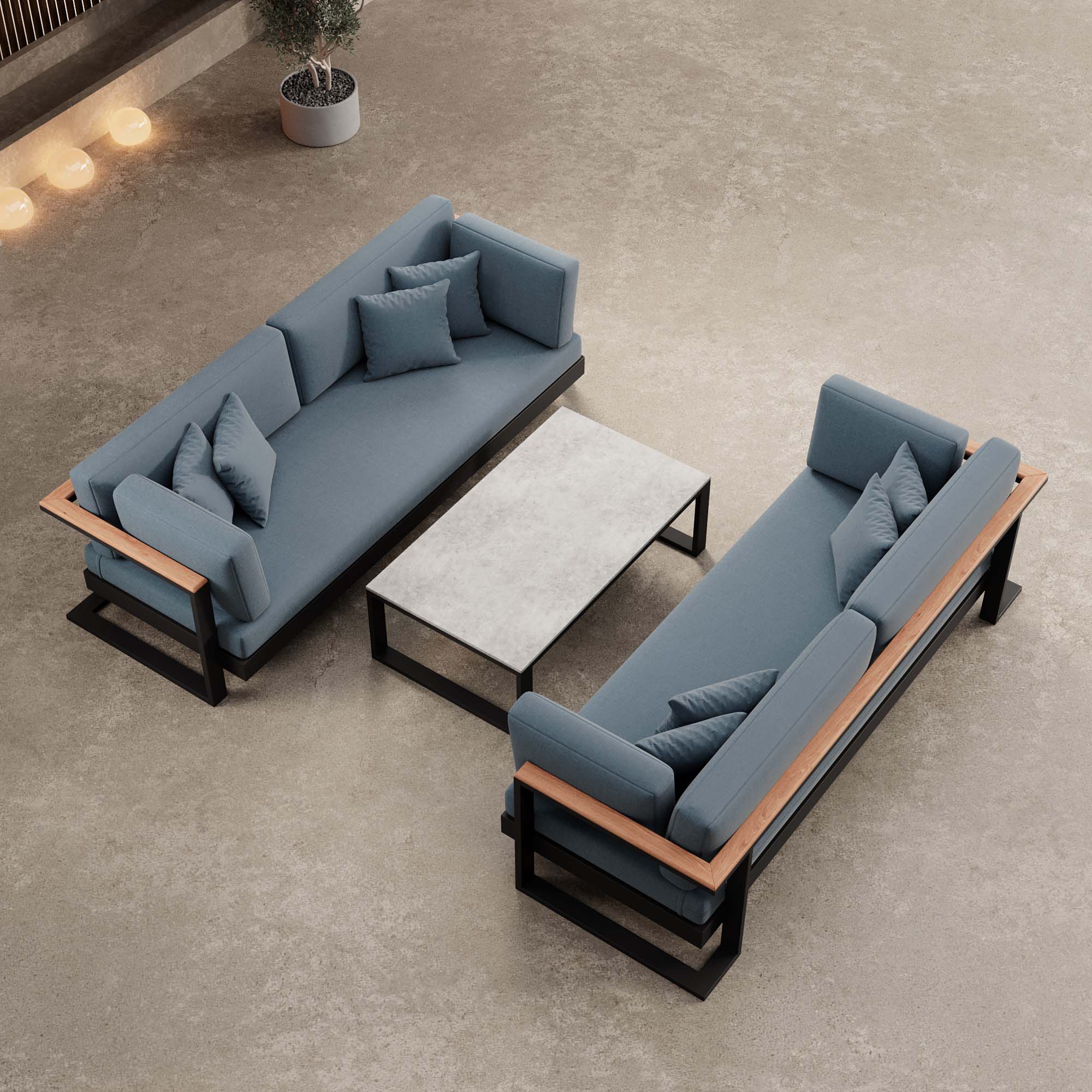 Vayla – 2 canapés deux places & table en aluminium noir | Collection Aevora™