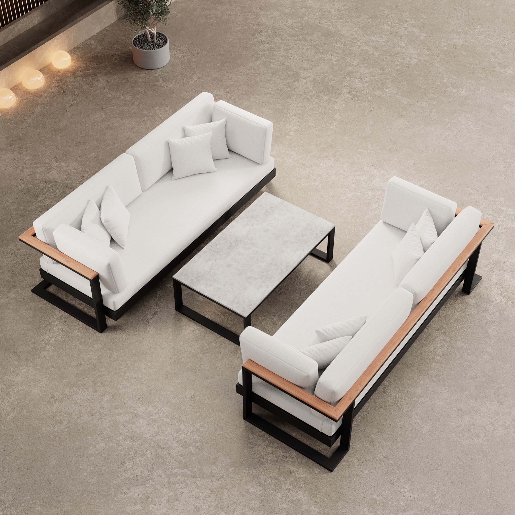 Vayla – 2 canapés deux places & table en aluminium noir | Collection Aevora™