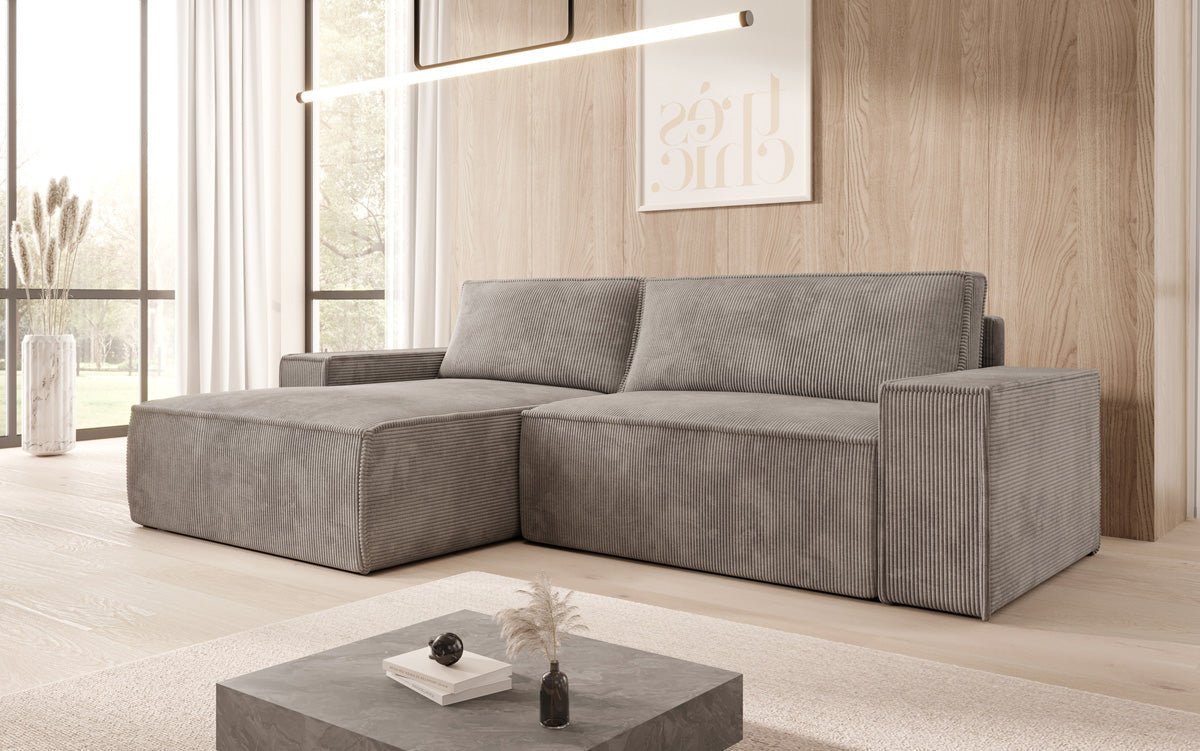 Canapé designer Corino en Côtelé avec fonction couchage et rabattable