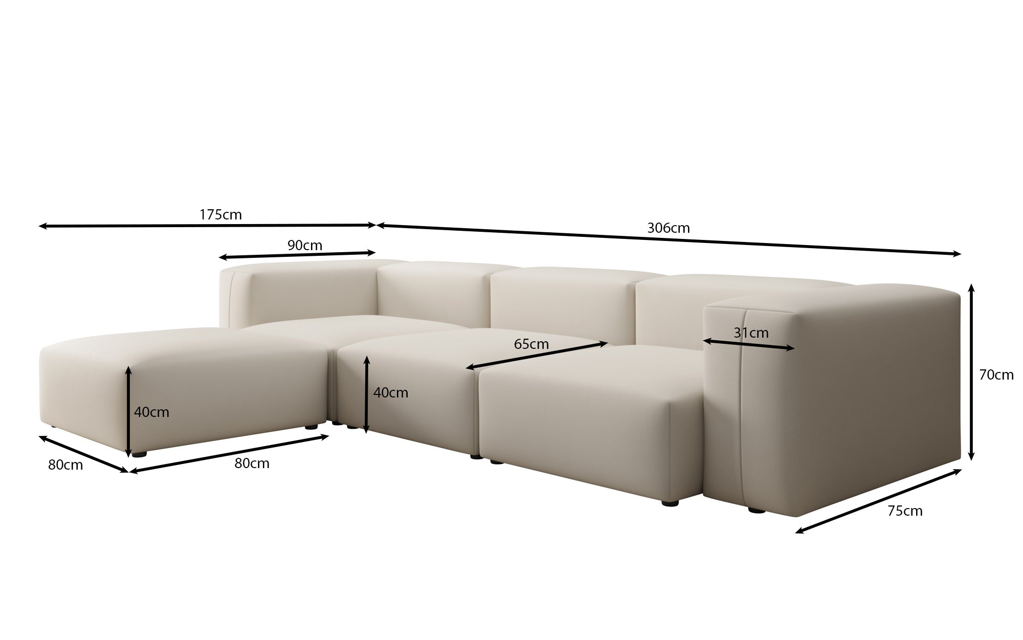 Designer L Sofa Snug in Stoff