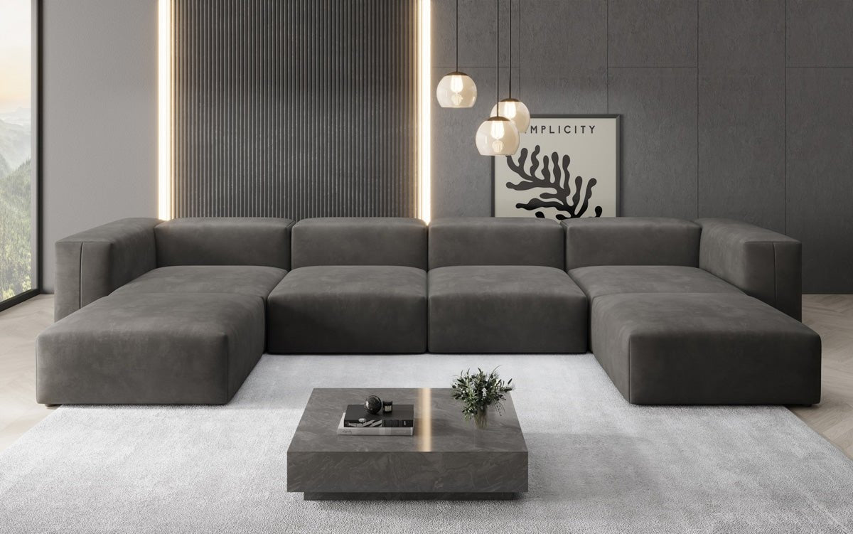 Ontwerper U Sofa Snug in Fluweel