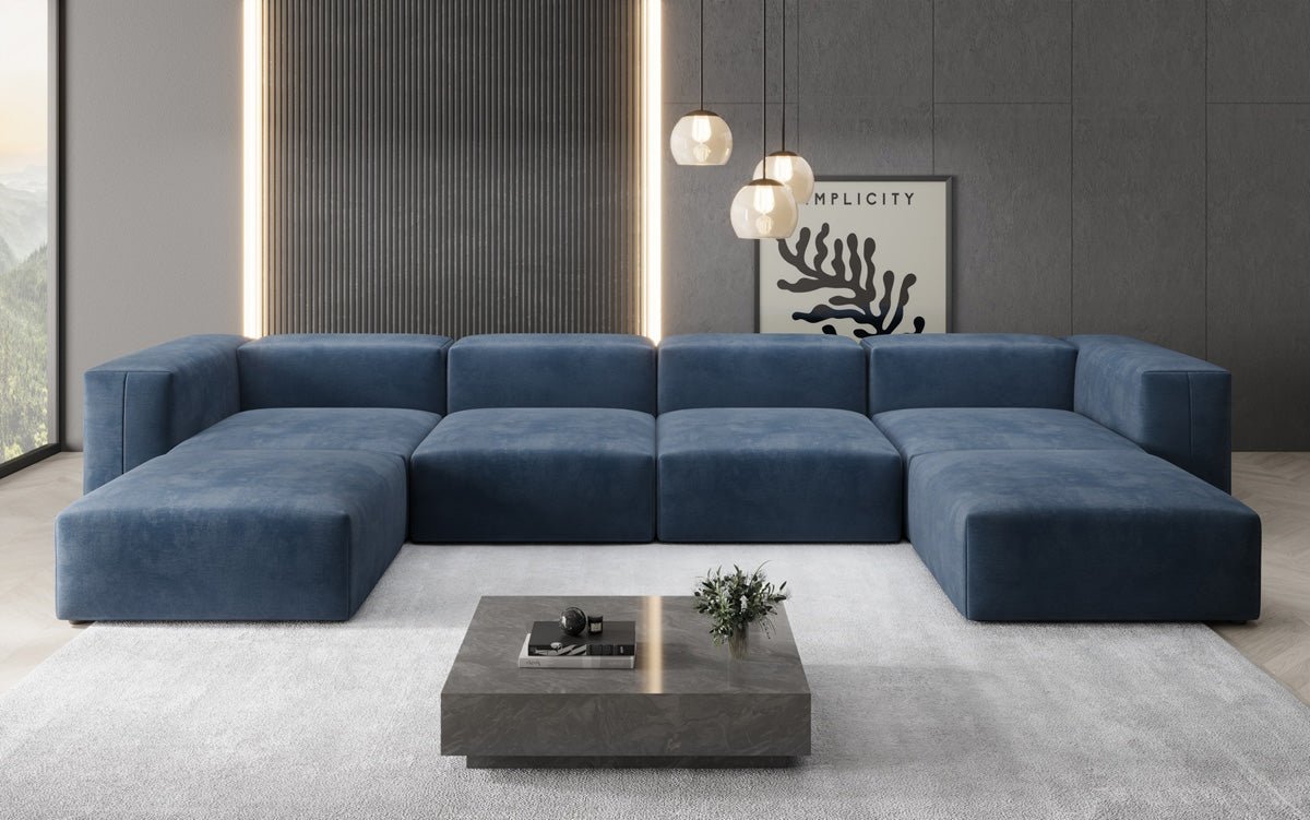 Ontwerper U Sofa Snug in Fluweel