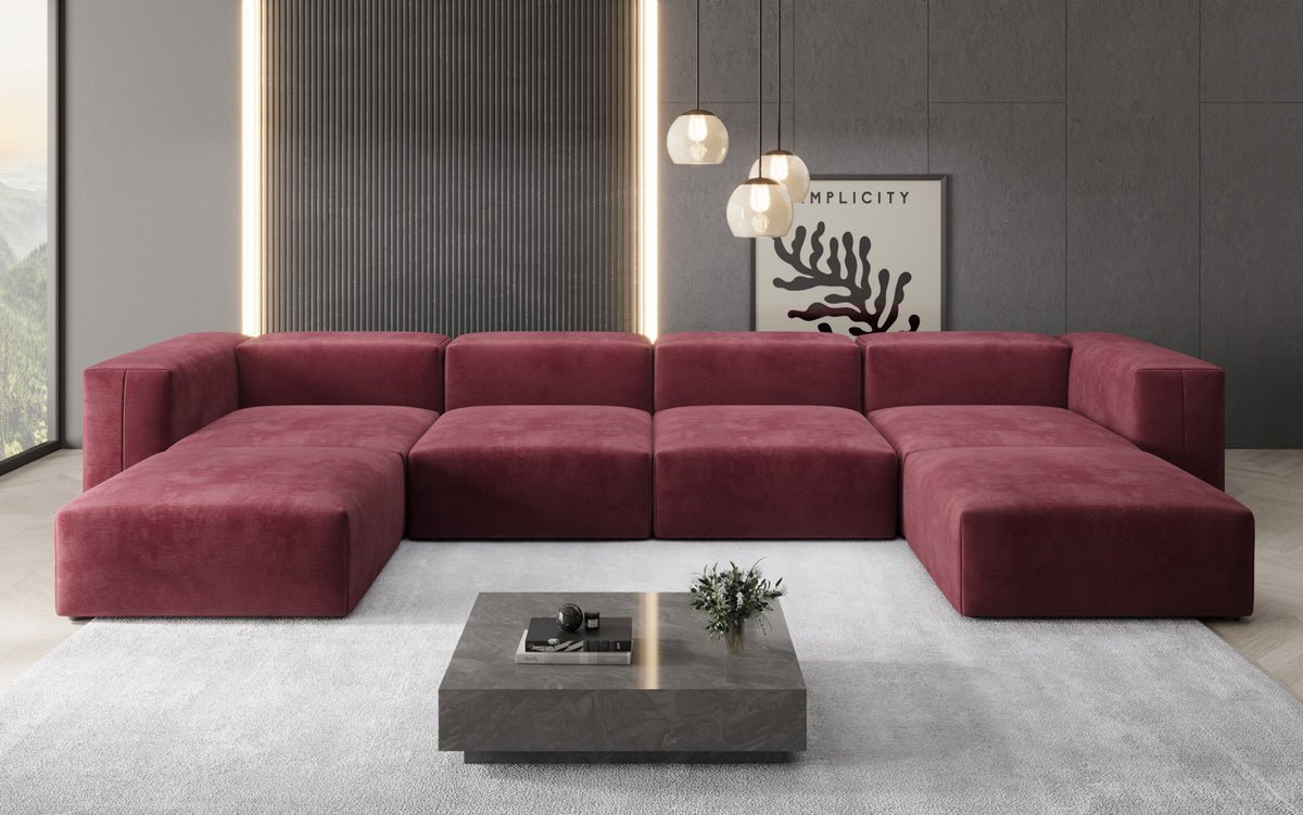Ontwerper U Sofa Snug in Fluweel