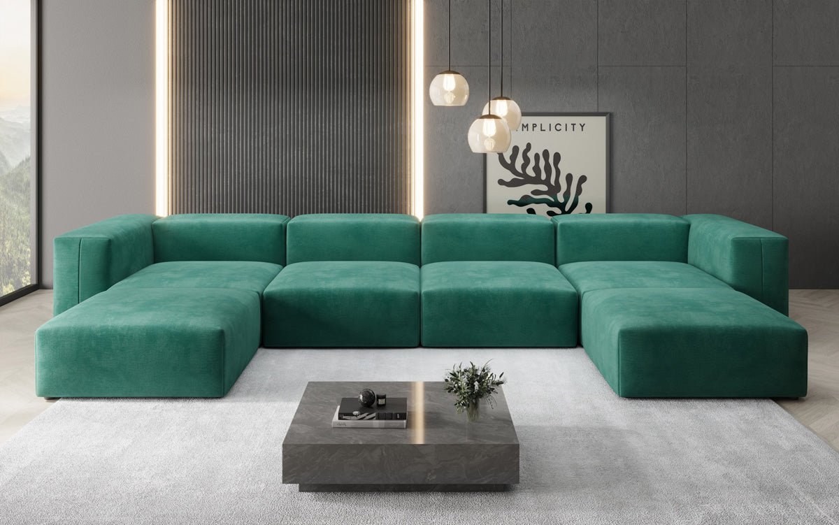 Ontwerper U Sofa Snug in Fluweel