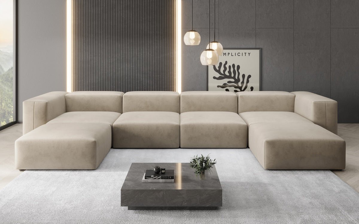 Ontwerper U Sofa Snug in Fluweel