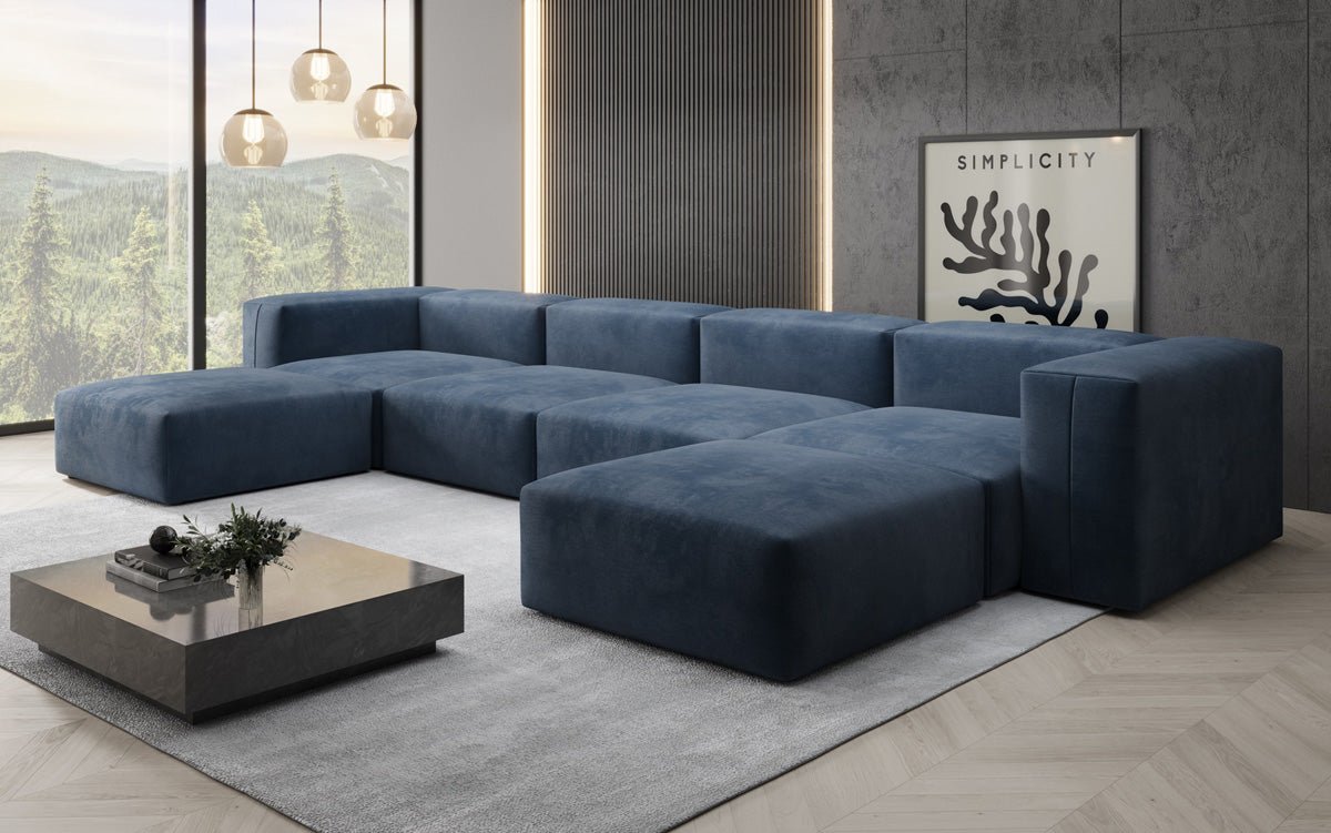 Ontwerper U Sofa Snug in Fluweel
