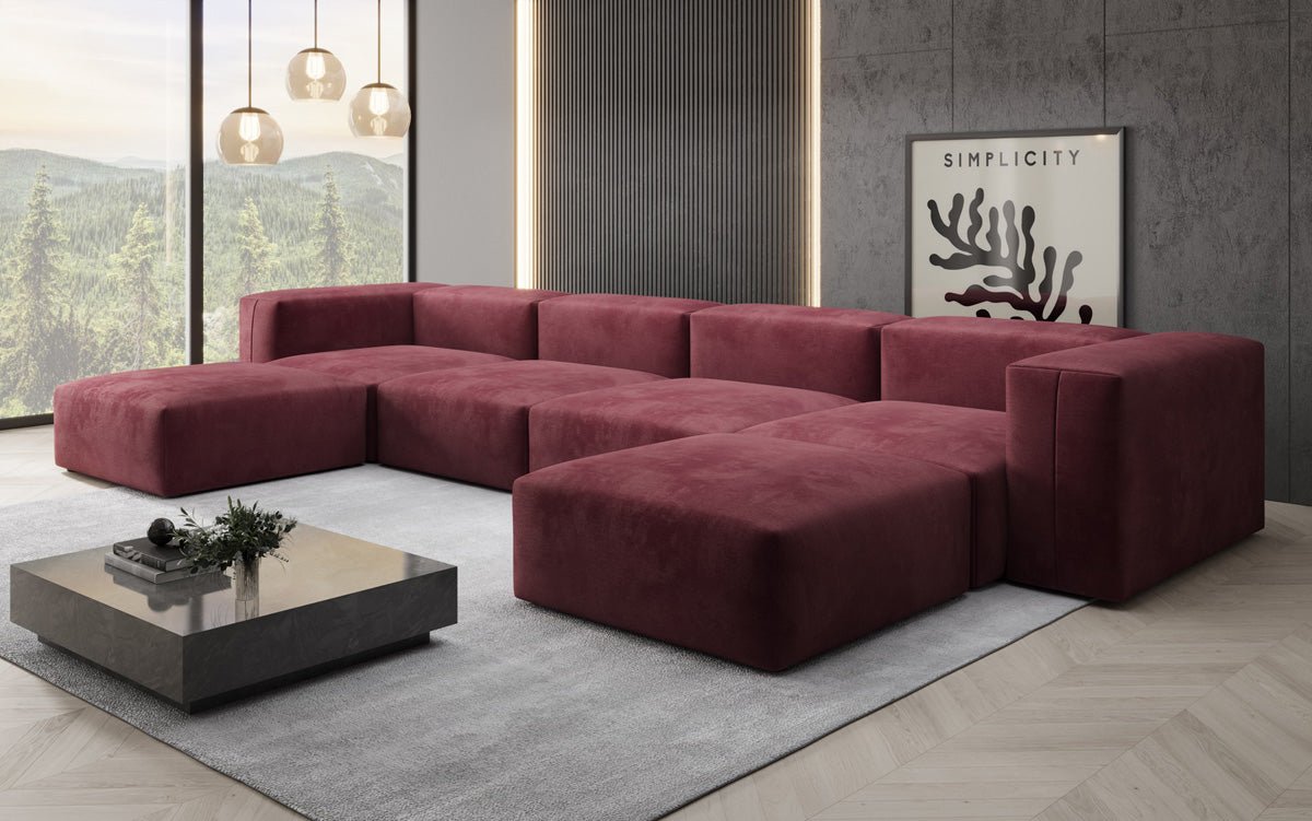 Ontwerper U Sofa Snug in Fluweel