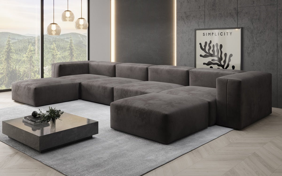Ontwerper U Sofa Snug in Fluweel