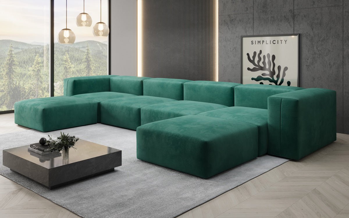 Ontwerper U Sofa Snug in Fluweel
