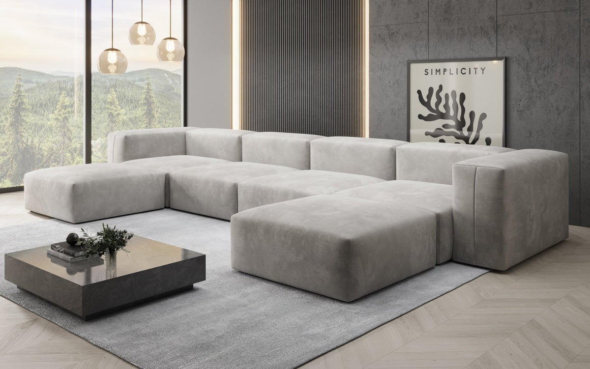 Ontwerper U Sofa Snug in Fluweel