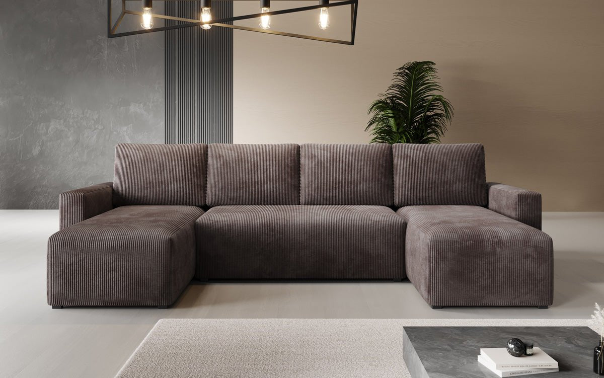 Canapé designer Melva U avec fonction couchage et rabattable en Côtelé
