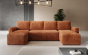 Designer Sofa Melva U met slaap- en klapfunctie in Ribstof