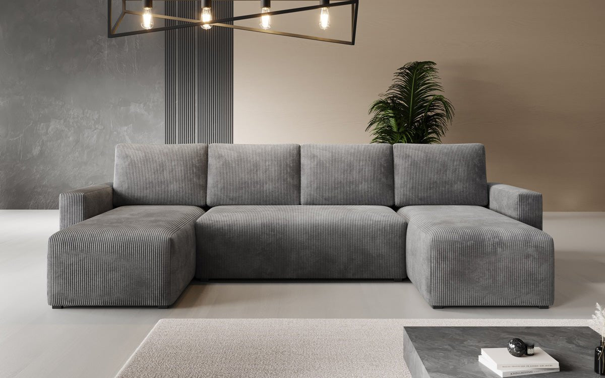 Canapé designer Melva U avec fonction couchage et rabattable en Côtelé