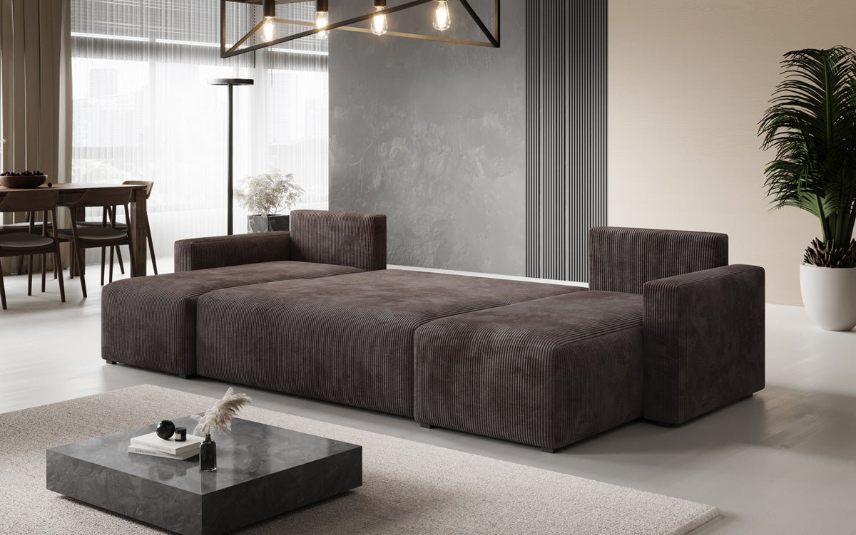 Canapé designer Melva U avec fonction couchage et rabattable en Côtelé