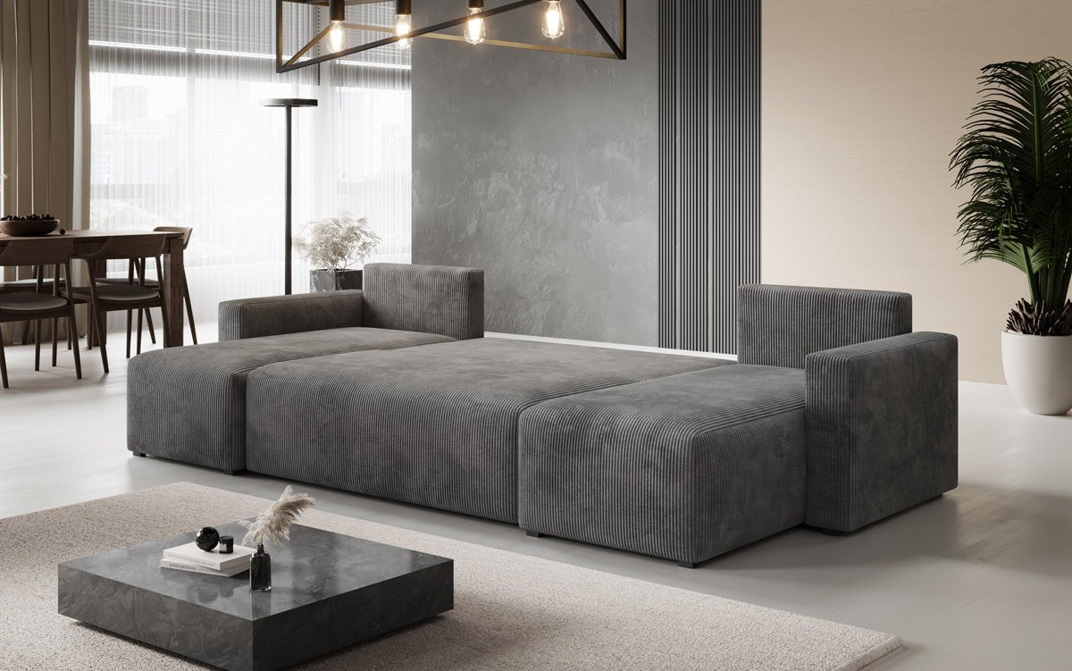 Canapé designer Melva U avec fonction couchage et rabattable en Côtelé