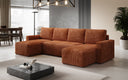 Designer Sofa Melva U met slaap- en klapfunctie in Ribstof