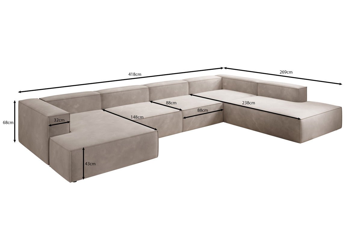 Designerbank Lesley U XXL in Fluweel