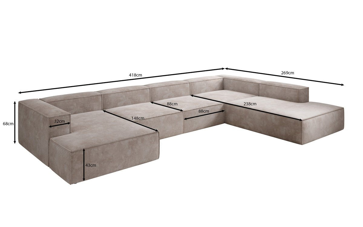 Designer Sofa Lesley U XXL in Ribstof