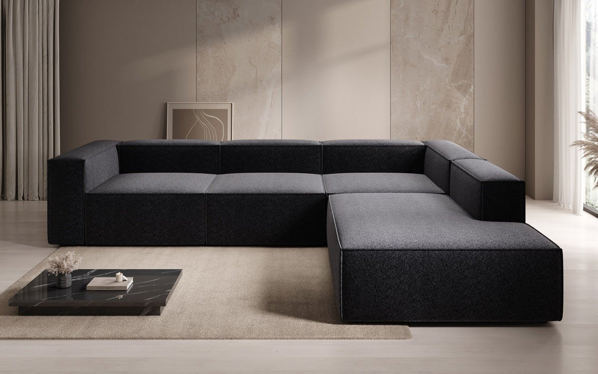 Designbank Lesley L met lange ottomane in structuurstof