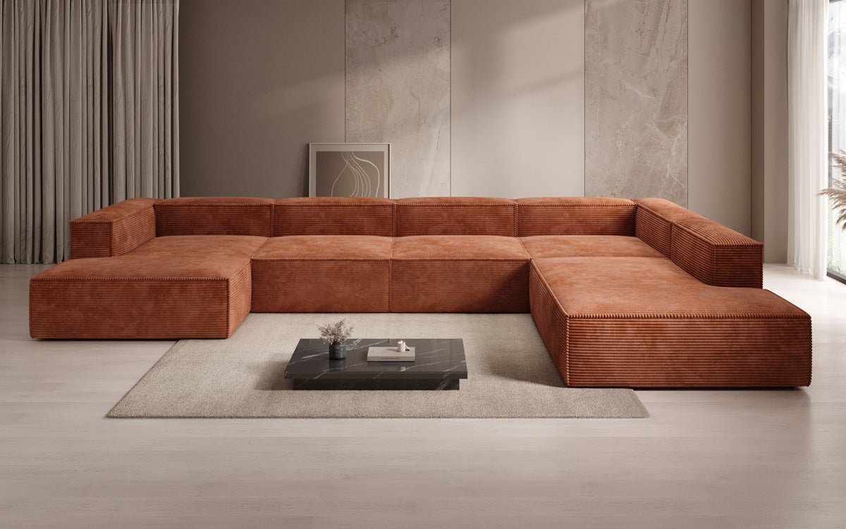 Designer Sofa Lesley U XXL in Ribstof