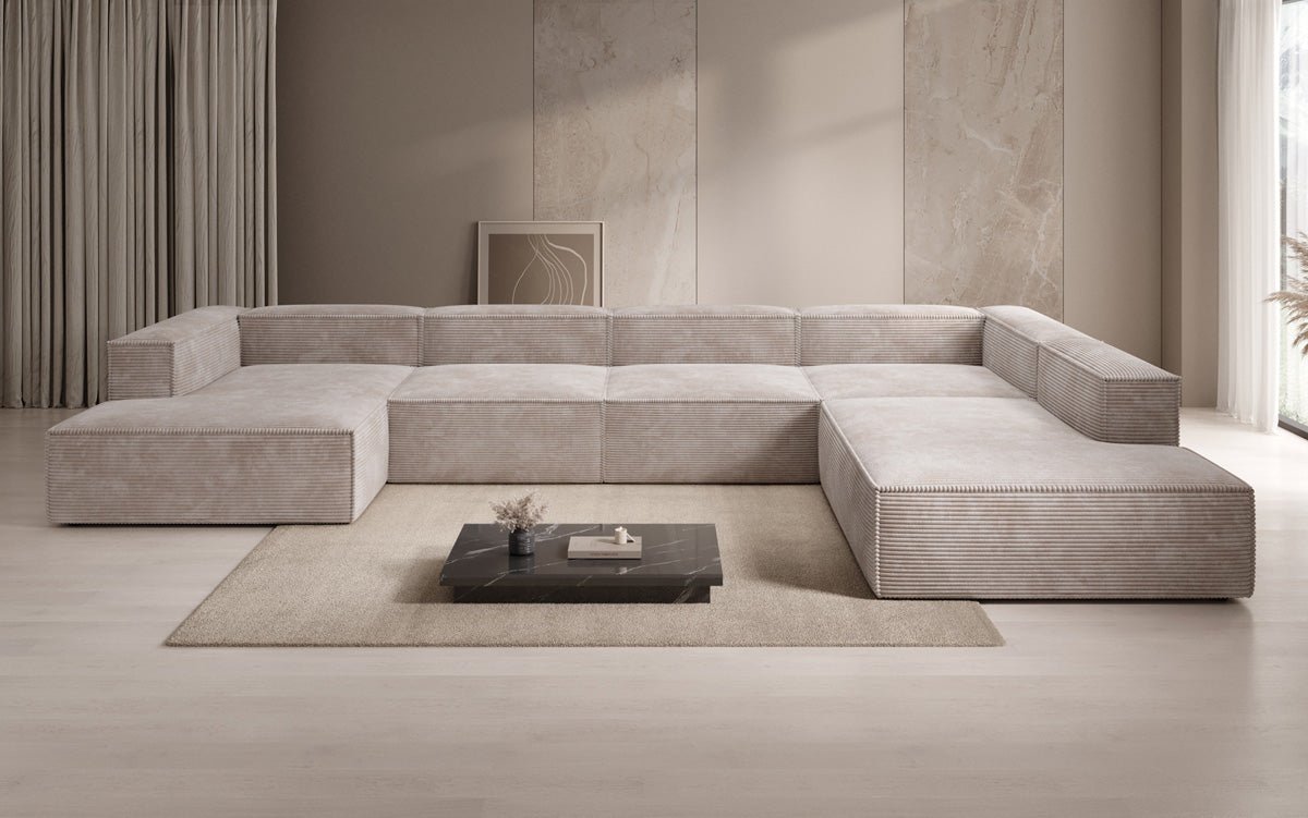Designer Sofa Lesley U XXL in Ribstof