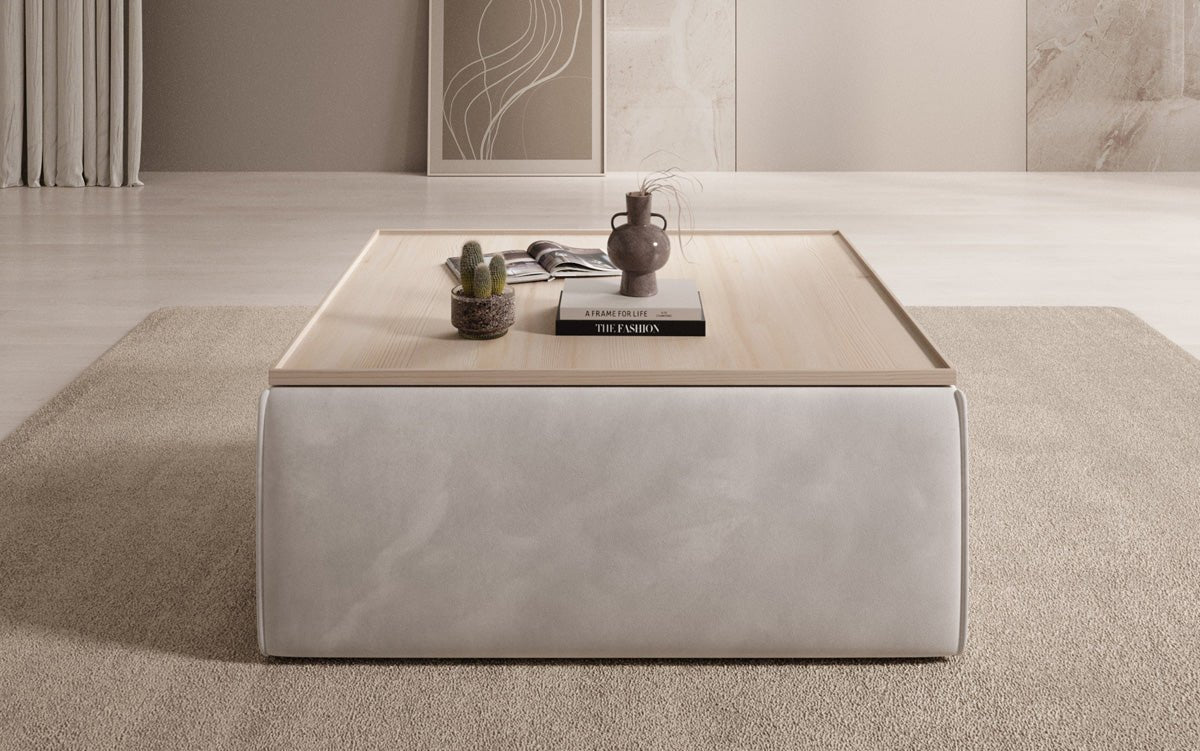 Tabouret d'appoint/table basse Lesley avec rangement en velours